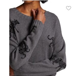 Rails Gray and Black Crew Neck Sweater with wild cat Design